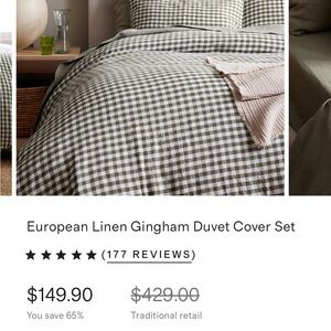 Quince Olive and White Gingham Linen Duvet Cover